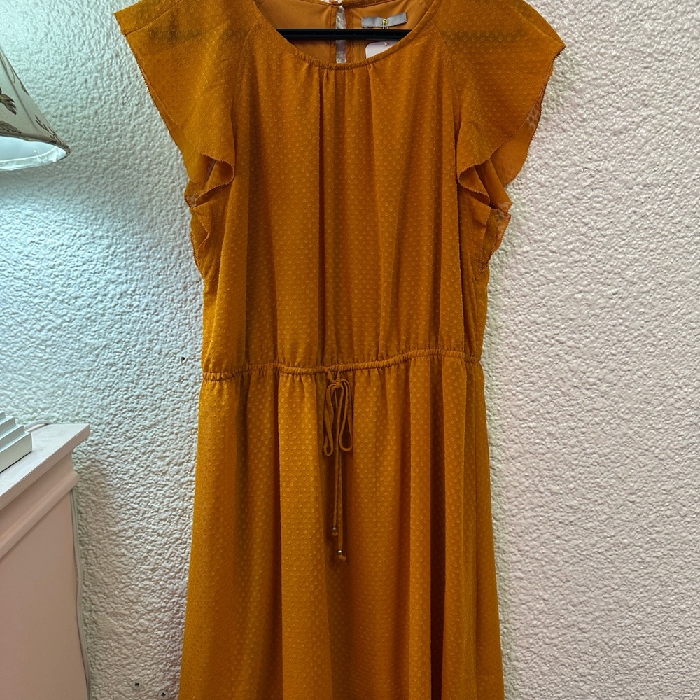 H&M Mustard Yellow Flutter Sleeve Midi Sundress
